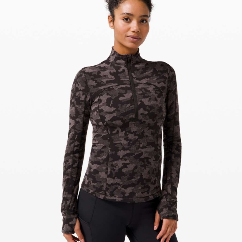 Lululemon Run Briskly 1/2 Zip (Heritage Camo Jacquard Black Lunar Rock)